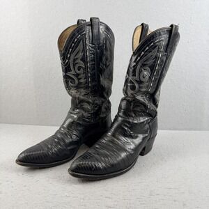 Dan Post Black Teju Lizard Boots Men's 9.5 EW Vintage USA Cowboy REPAIR PROJECT